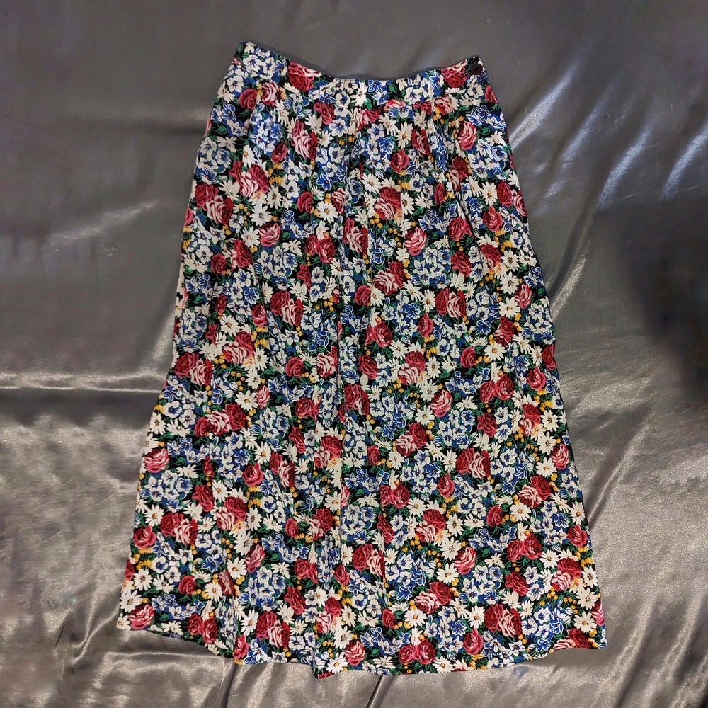 Vintage 80s Floral Midi Skirt